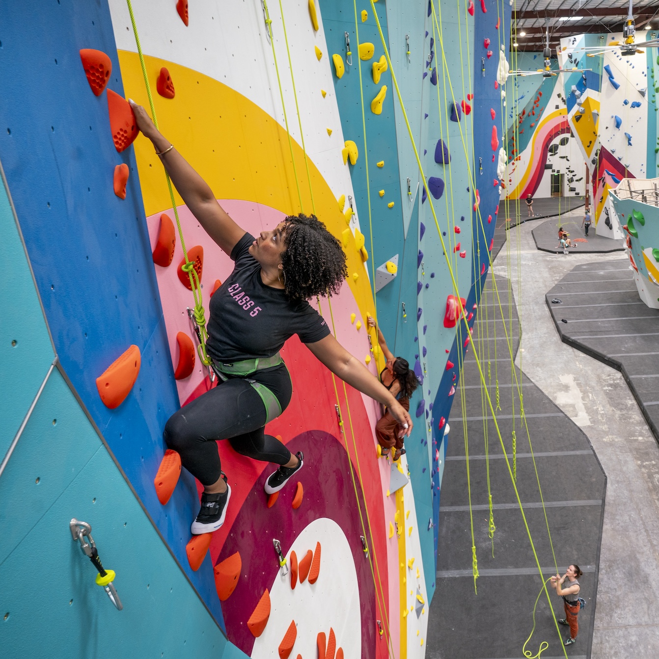 A top rope climber on the wall