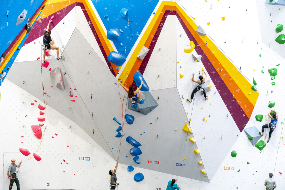 Competitive climbers on the wall at The Post