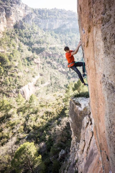 Ethan sending Ramadan, a classic 8a+ at Siurana