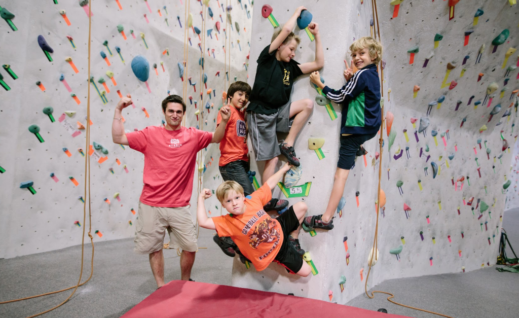 Kids rock climbing at The Studio Climbing in San Jose
